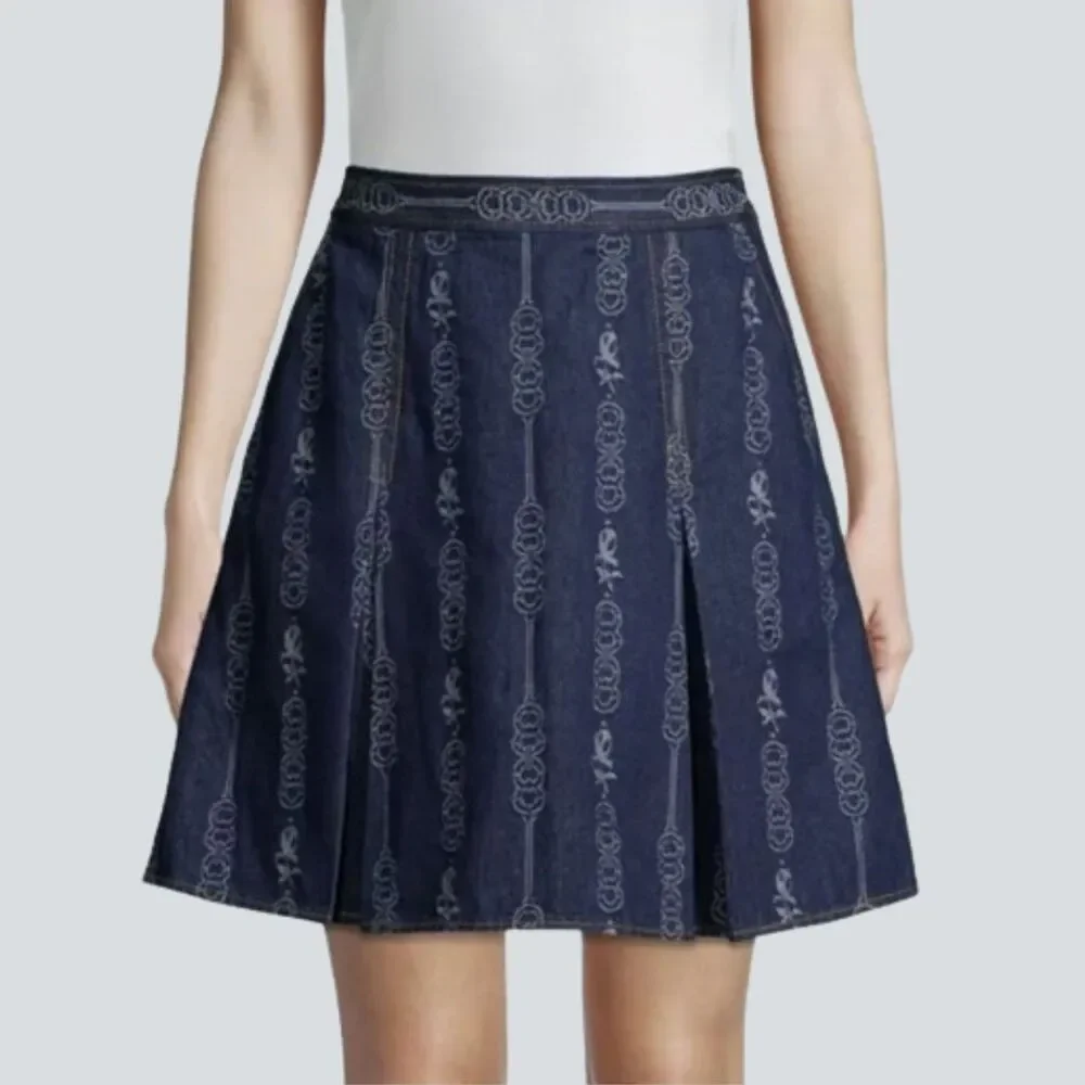 TORY BURCH Gemini Link Bloom Jacquard Denim Mini Pleated Skirt Size 6